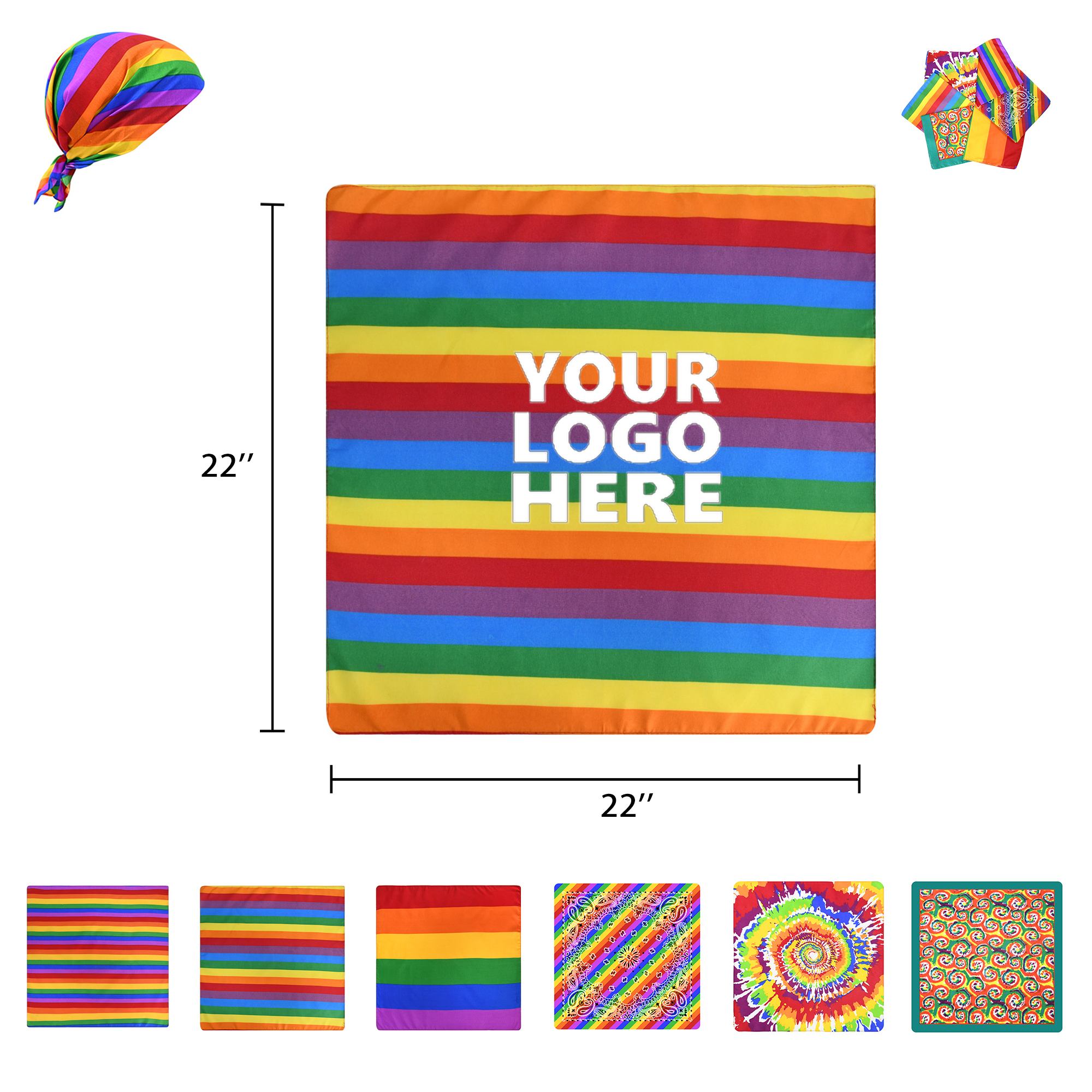 Freedom Rainbow Bandanna 21" x 21" 2