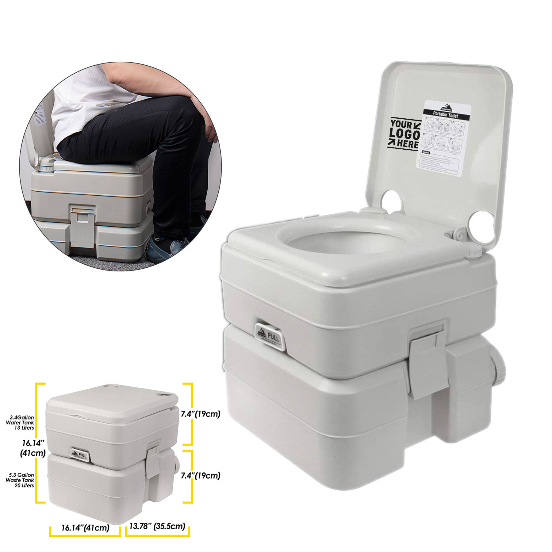 Supports 286 LBS Up to 50 Flushes Detachable 5.3 Gallons Travel Camping Potty Portable Bathroom Toi 2