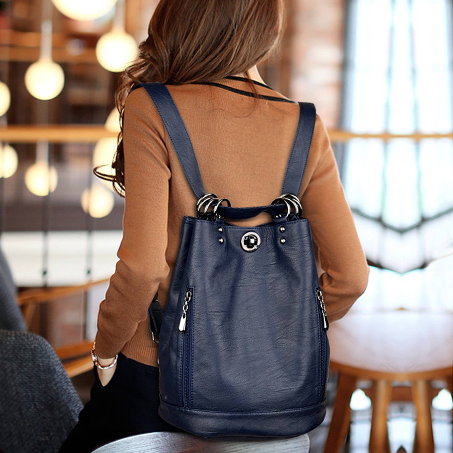 Pu high-capacity Bucket Backpack Women 9