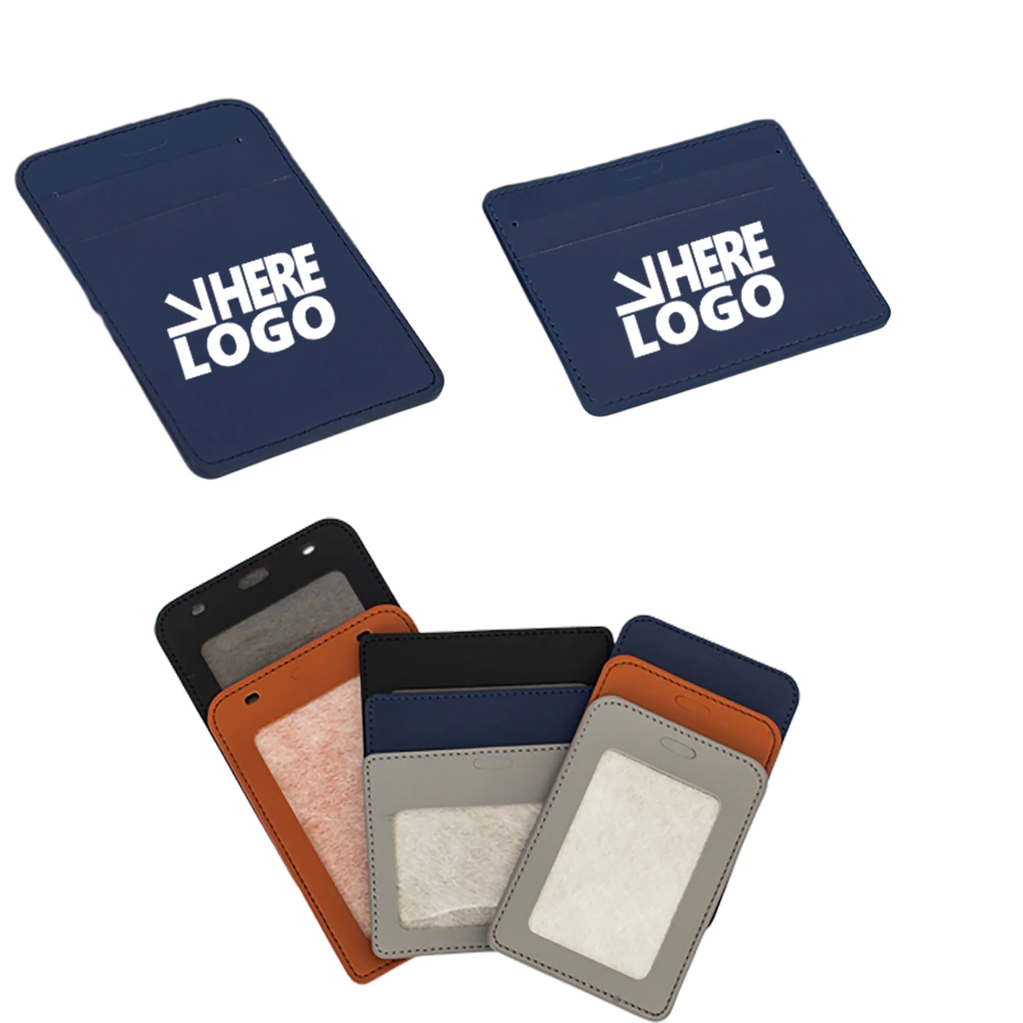ID Badge Holder PU Leather Card Slots Case 3