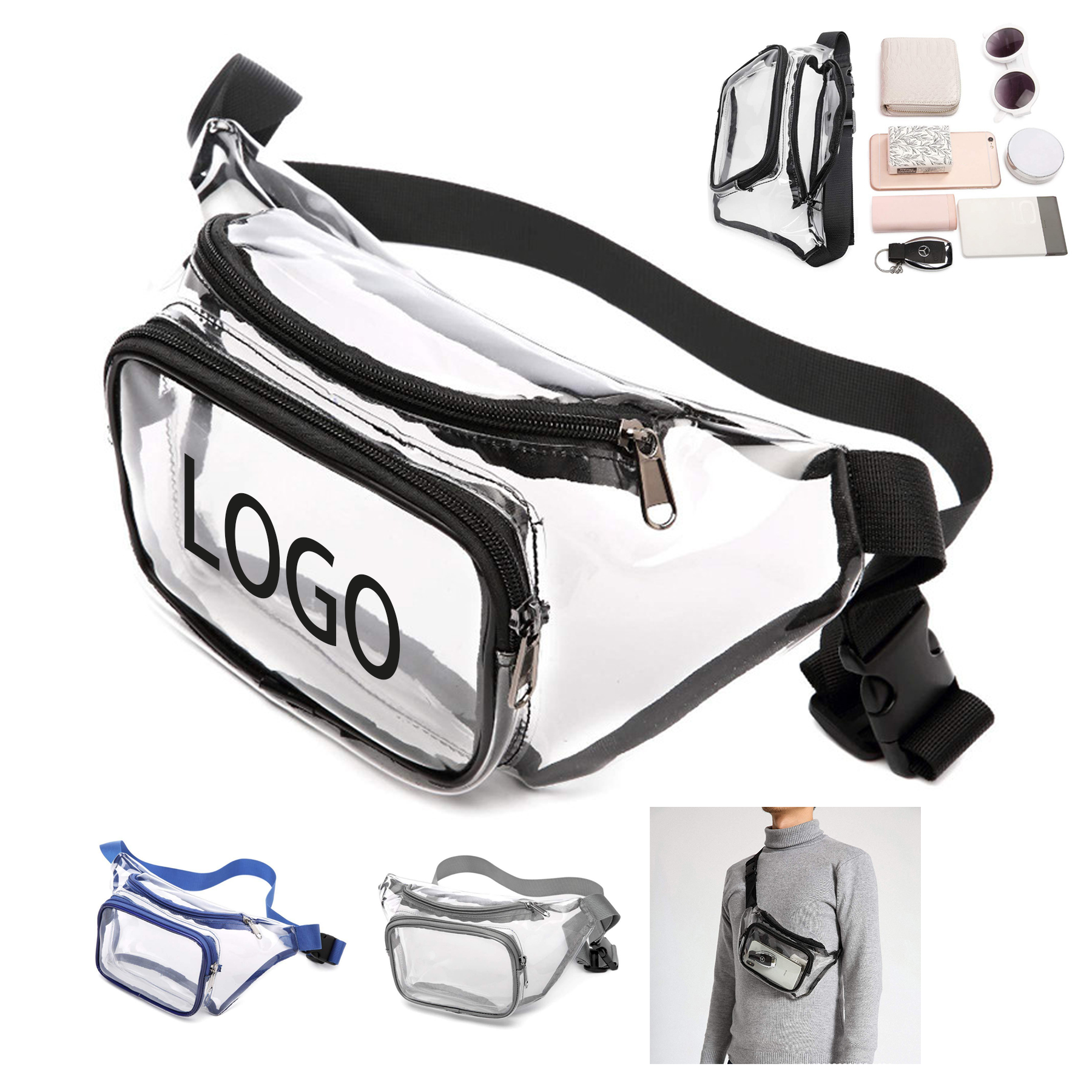 Clear 2 Pockets Fanny Pack MOQ 50PCS 3