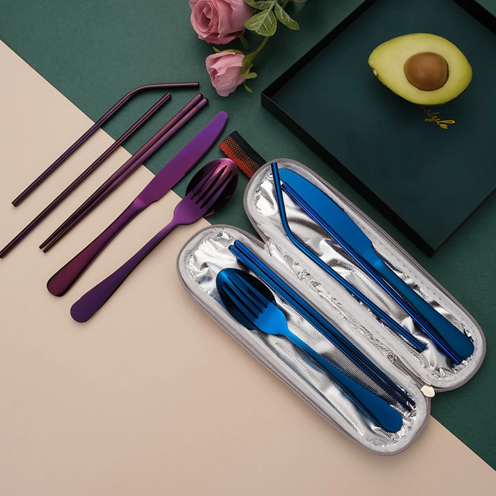 Colorful Stainless Steel Cutlery Set In Felt Bag 5