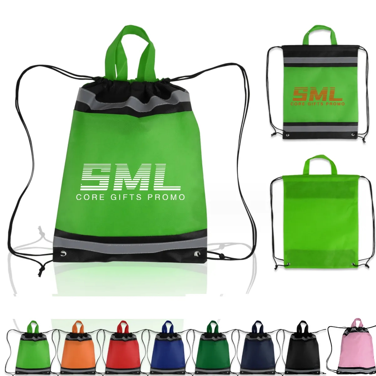 210D Polyester Custom String Bags with Reflective Stripe 3