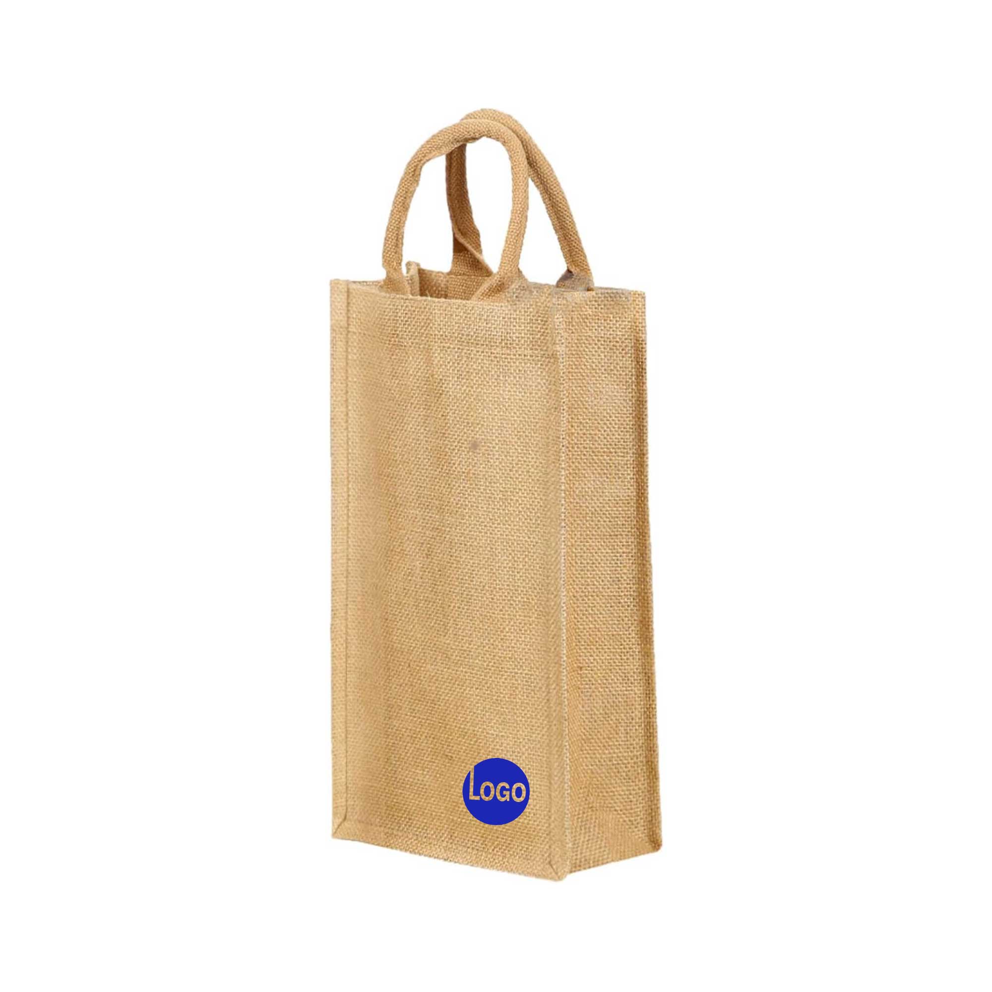 Jute Burlap Two Bottle Wine Gift Tote Bag, custom tote bag with logo imprint 2
