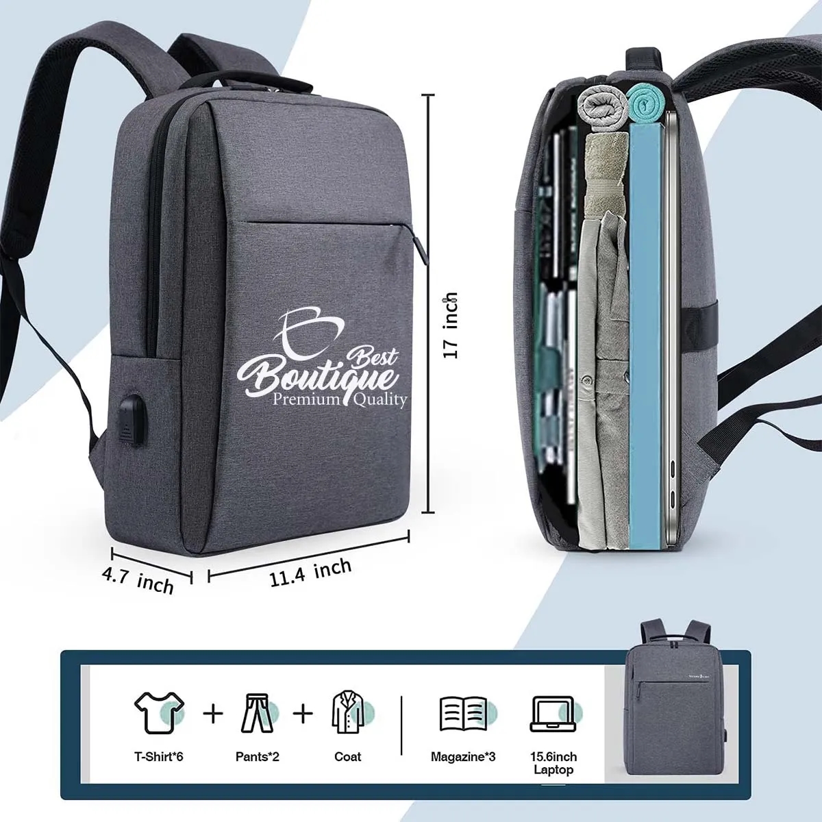 Function Water Resistant USB Charging Port Laptop Backpack 5
