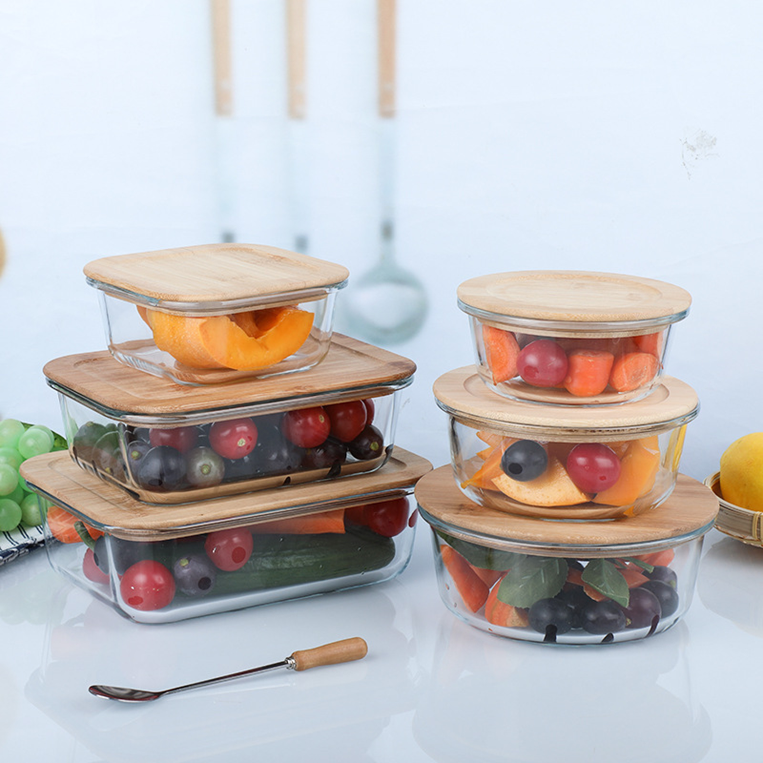 Glass Food Storage Container With Bamboo Lid 1