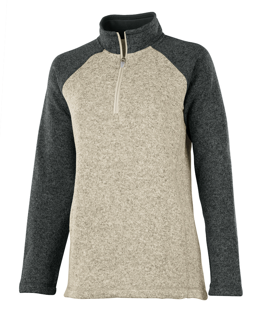 Women's Quarter Zip Color Blocked Heathered Fleece