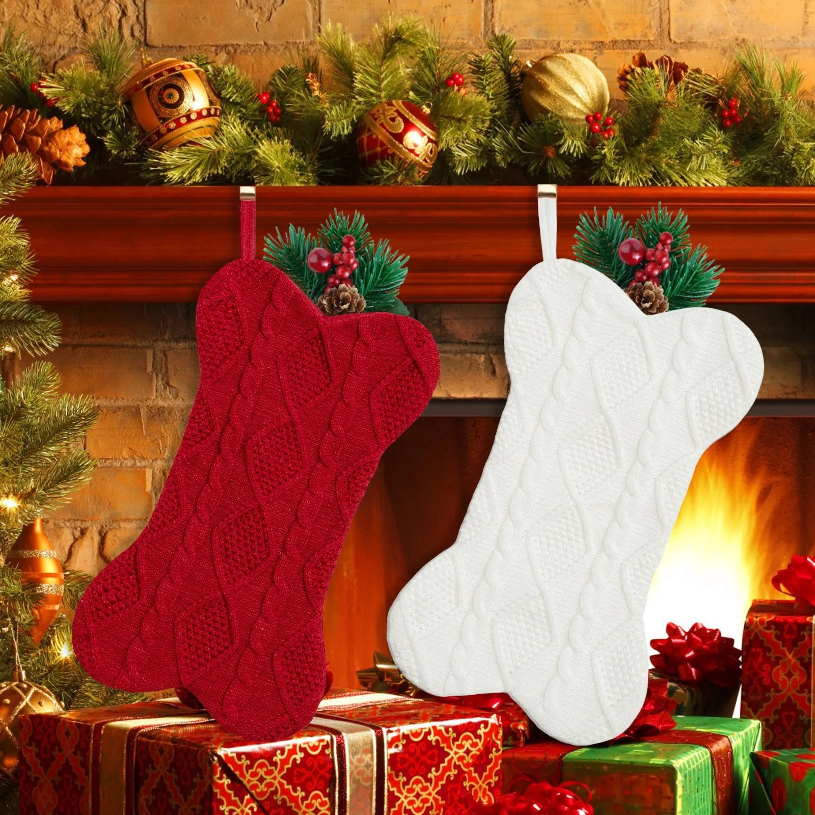 Customized Christmas Knitted Bone Christmas Socks Decoration 4