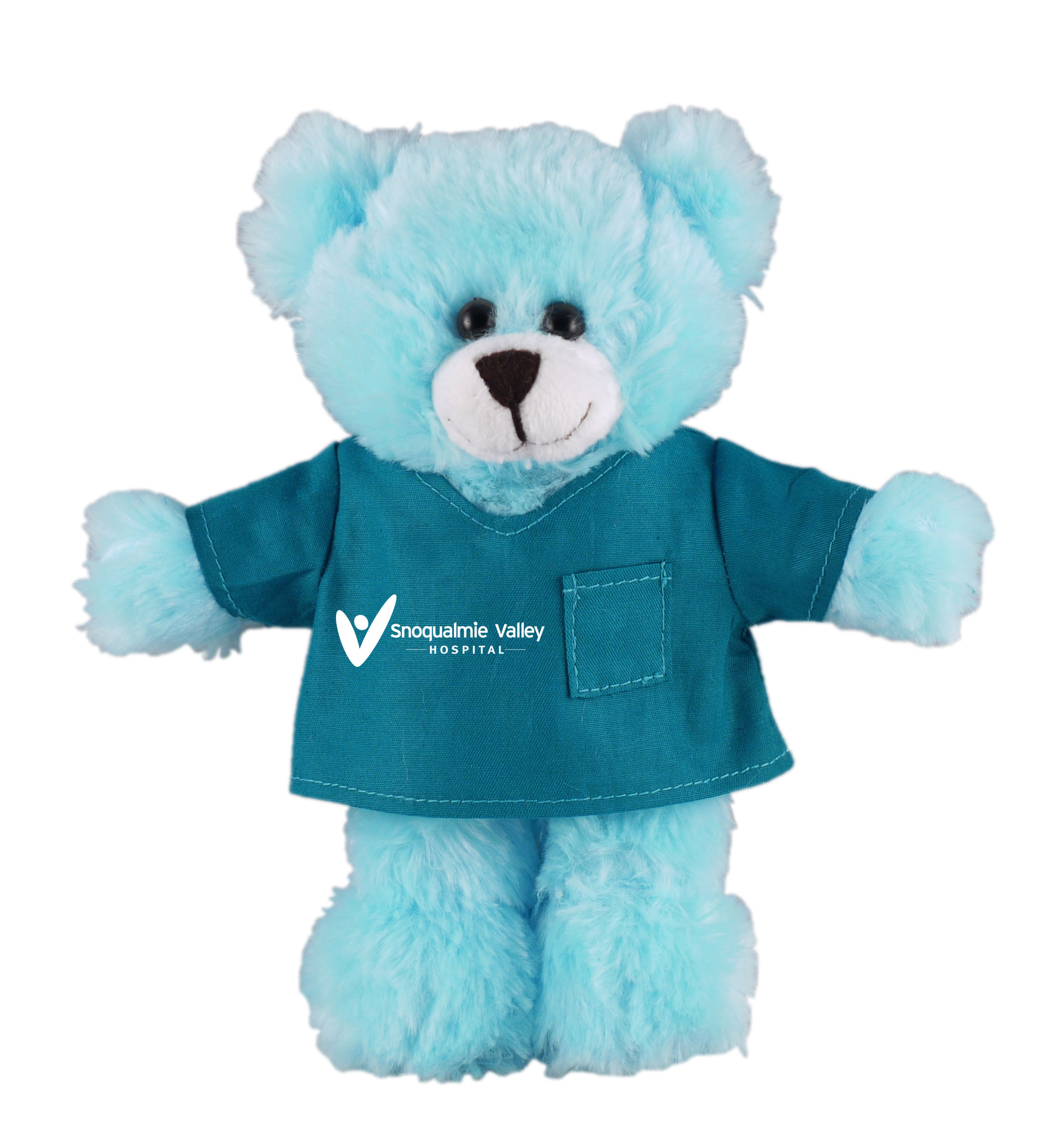 Soft Plush Stuffed Blue Bear in scrub shirt 3