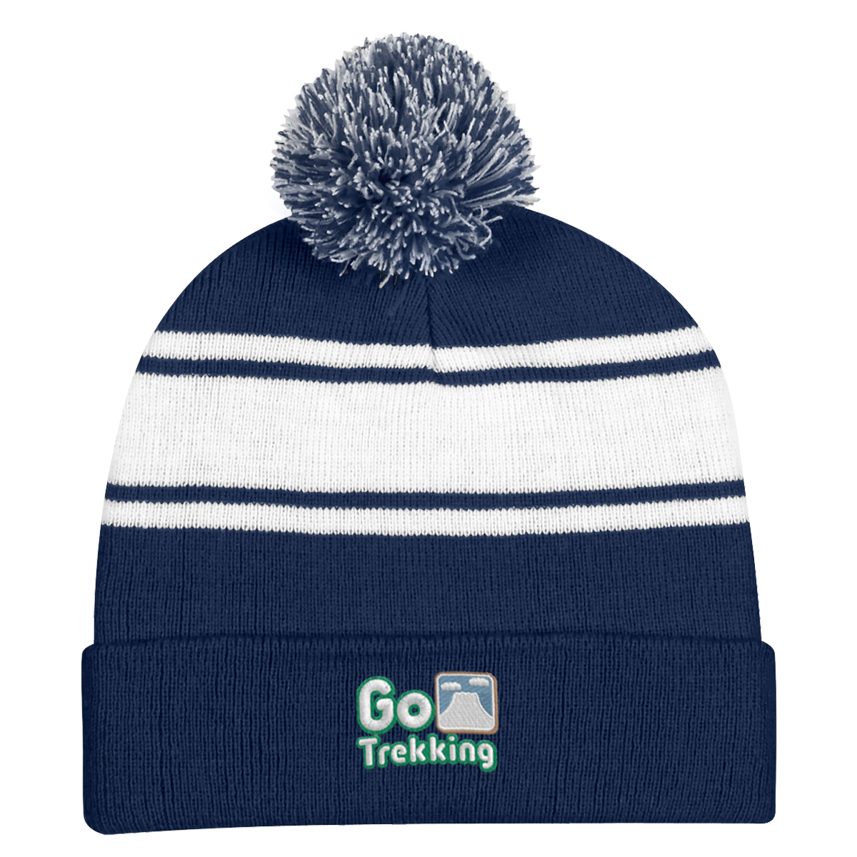 Two-Tone Knit Pom Beanie With Cuff 7