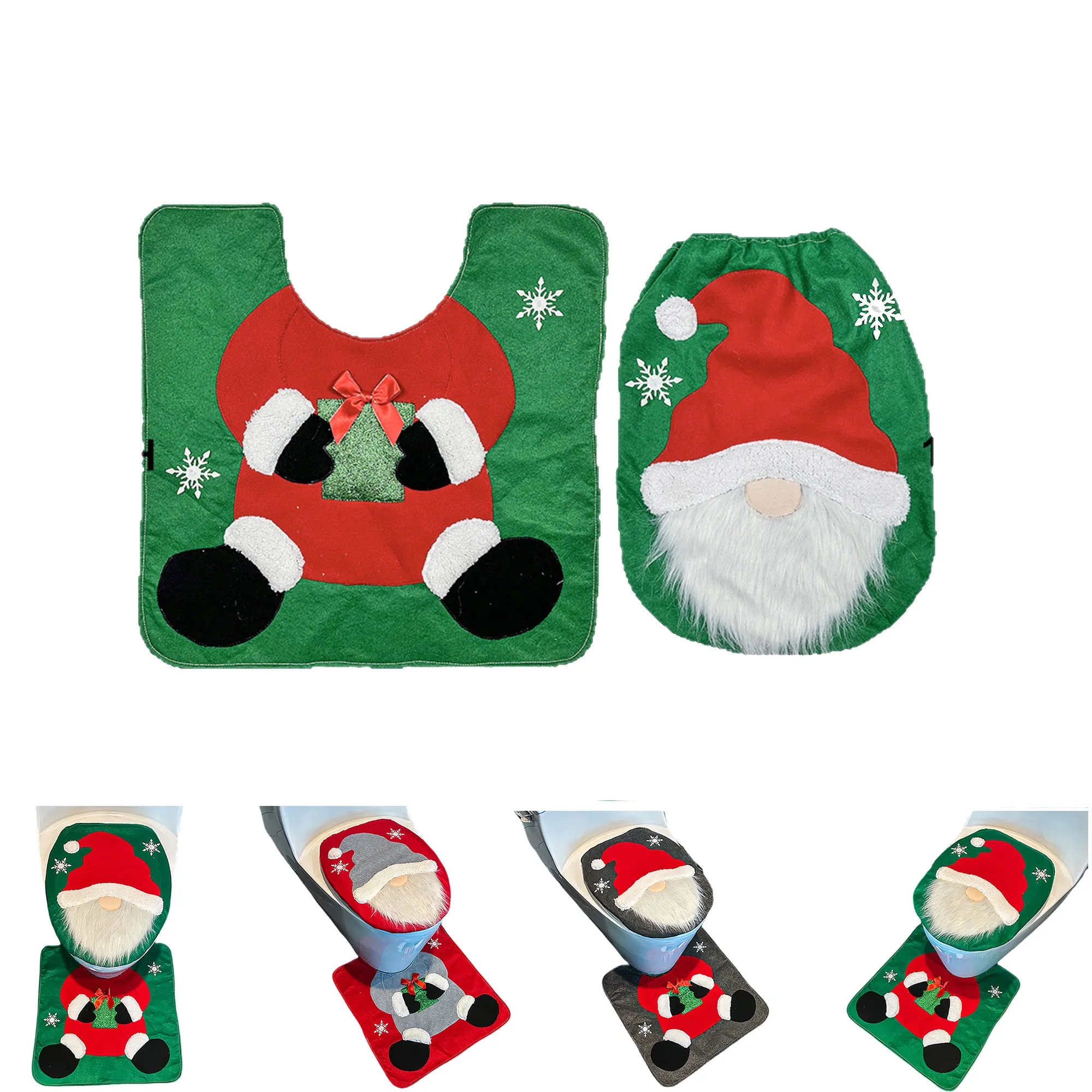 Festive Santa Toilet Seat Cover Set With Matching Bath Mat