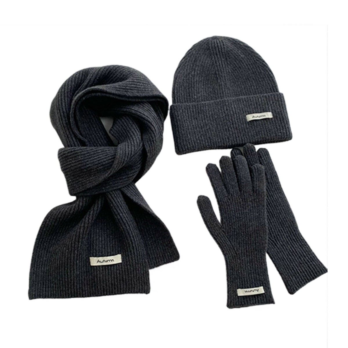 3PcsWinter Knit Hat Scarf Touch Screen Gloves Set Warm Suit 5