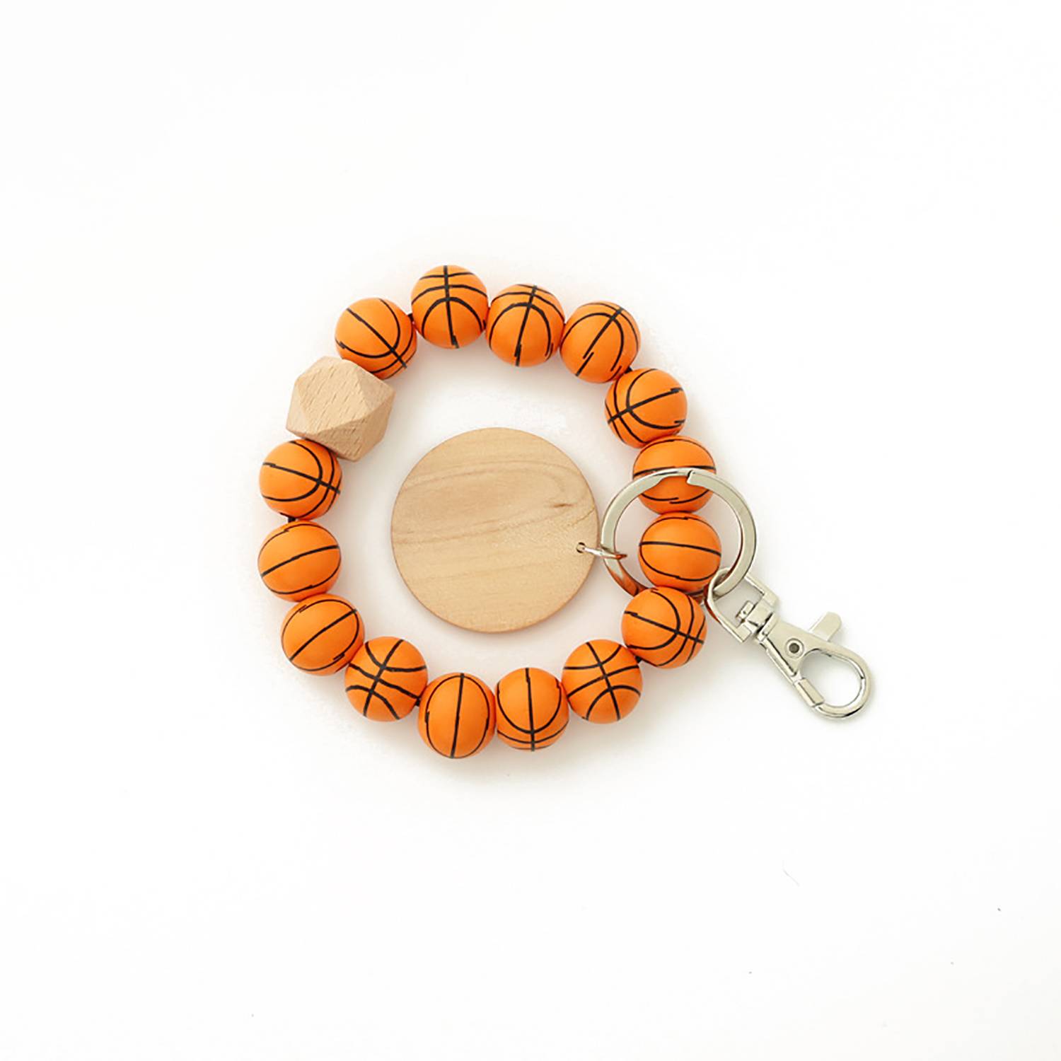 Custom Sports Ball Wooden Bead Bracelet Keychain 5