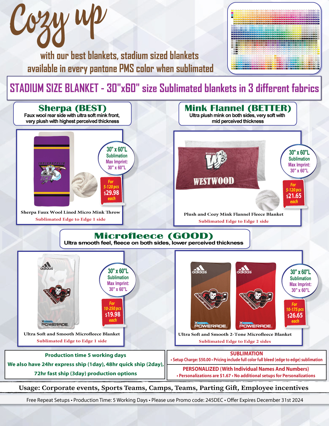 Sherpa Faux Wool Lined Micro Mink Throw, 30x60, Sublimated Edge to Edge 1 side 7