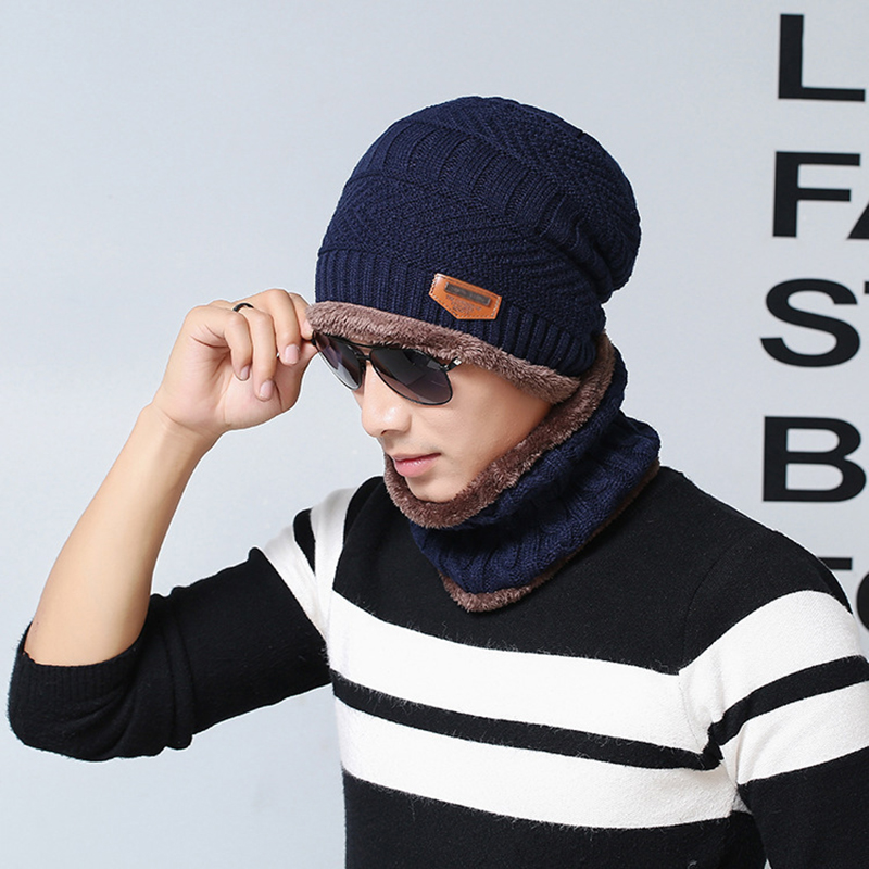 Unisex Beanie Knit Hats Scarf Set w/Thick Fleece Lined 10