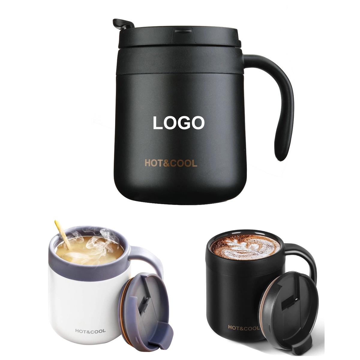 12Oz Reusable Stainless Steel Coffee Mug With Handle Lip 2