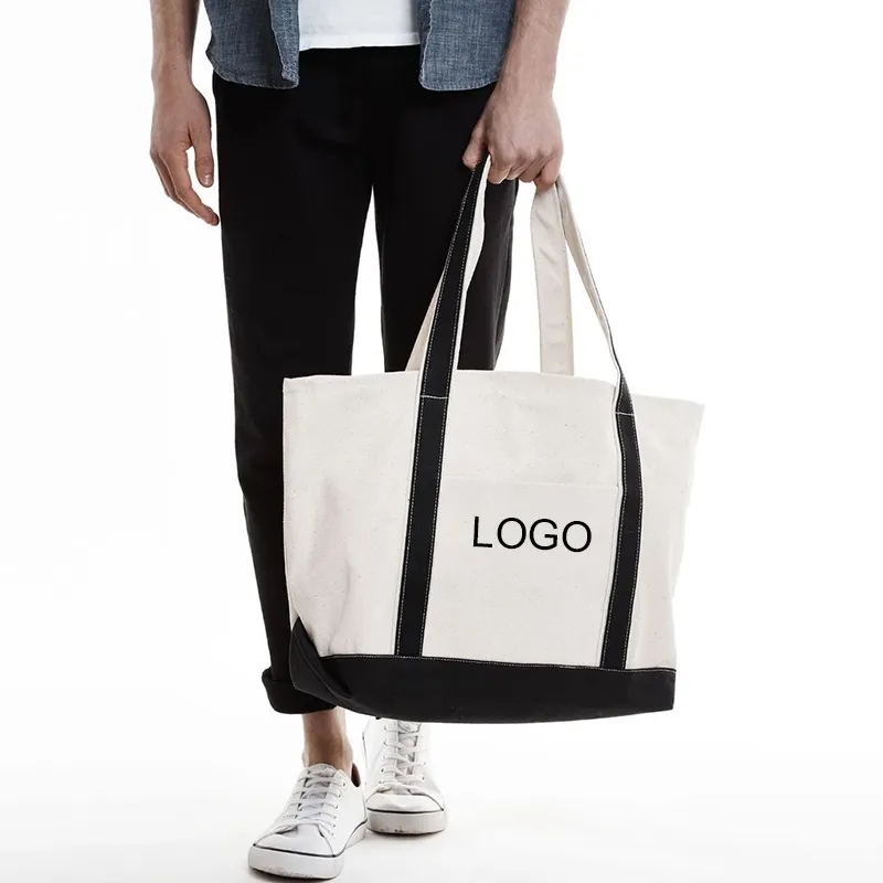 Canvas Tote Bag with an External Pocket, custom tote bag with logo imprint 4