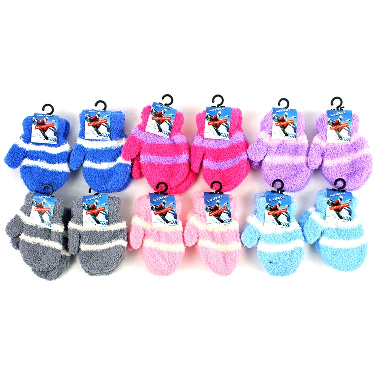 Baby Mittens - Fuzzy Striped Assorted Colors 2
