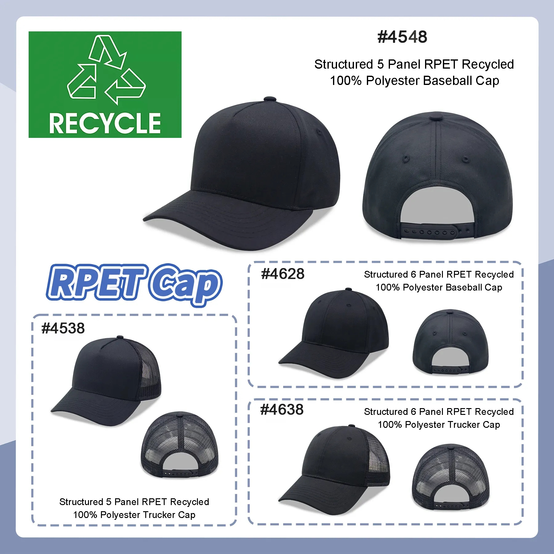 Recycled Trucker Cap 5 Panels Snapback Constructed