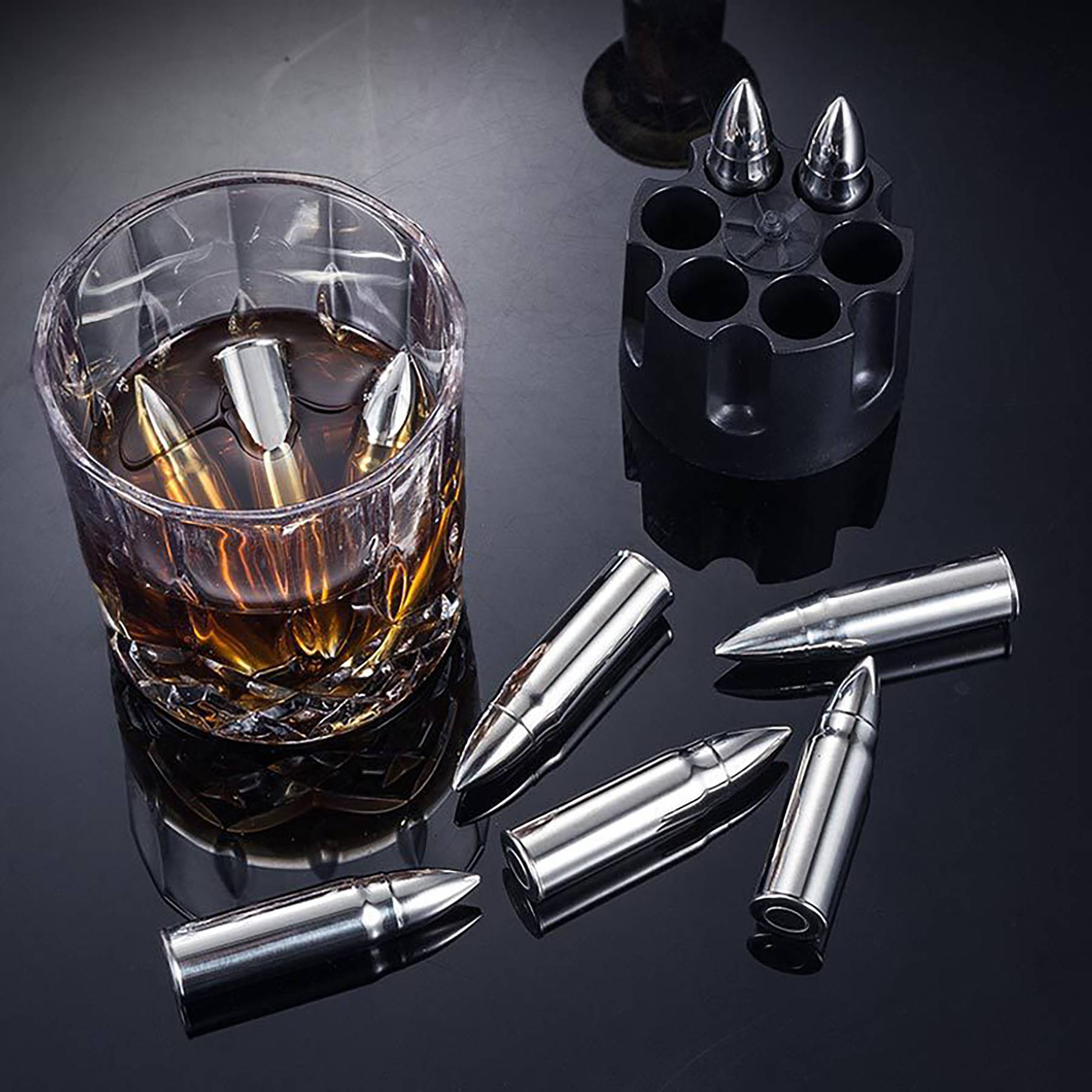 Stainless Steel Bullet Ice Cube Set For Whiskey 6