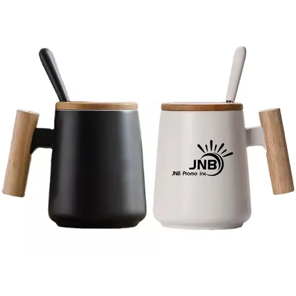14 oz Ceramic Mug Cup with Wooden Handle