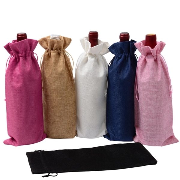 Color Holiday Jute Drawstring Wine Bag 10