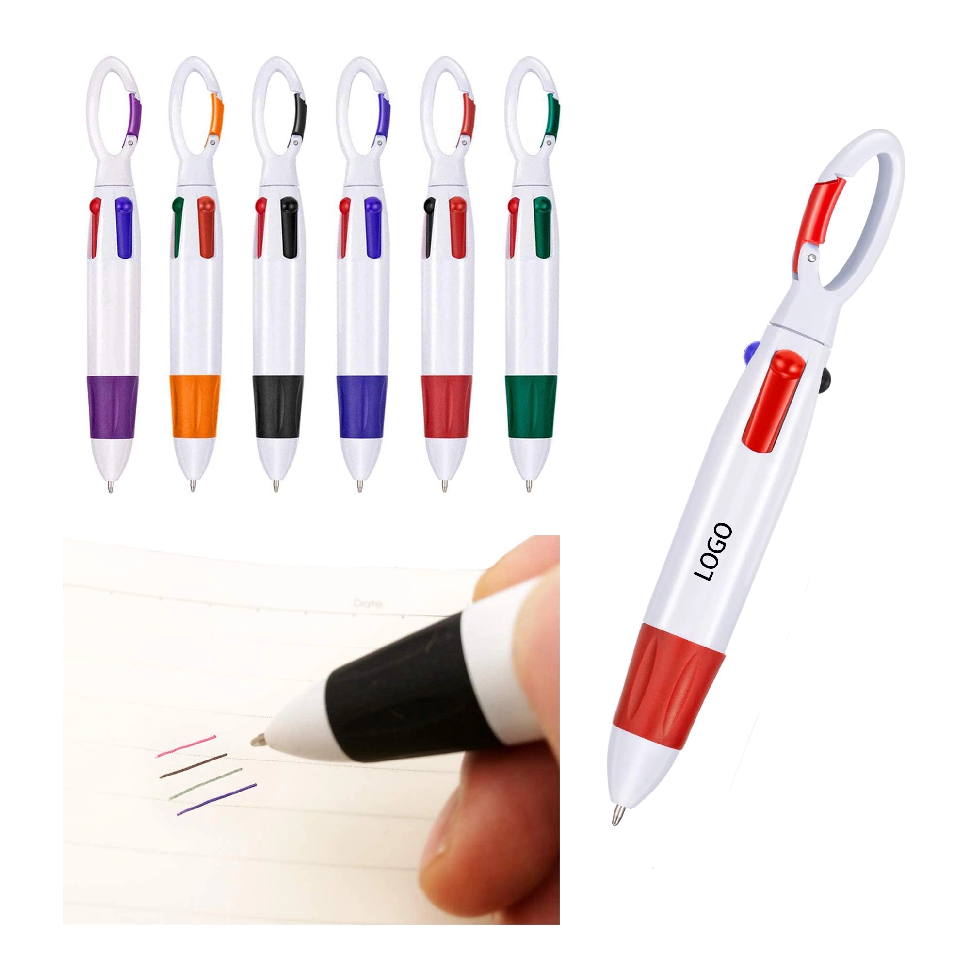 Four-color Ballpoint Pen /w Carabiners 1