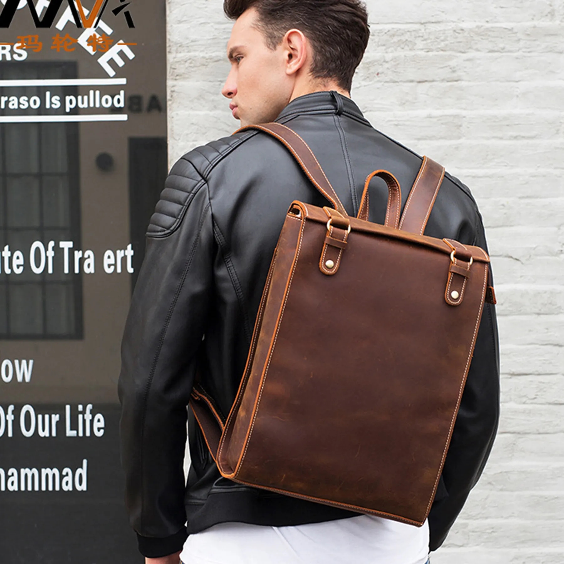 Leather Business Work backpack 4