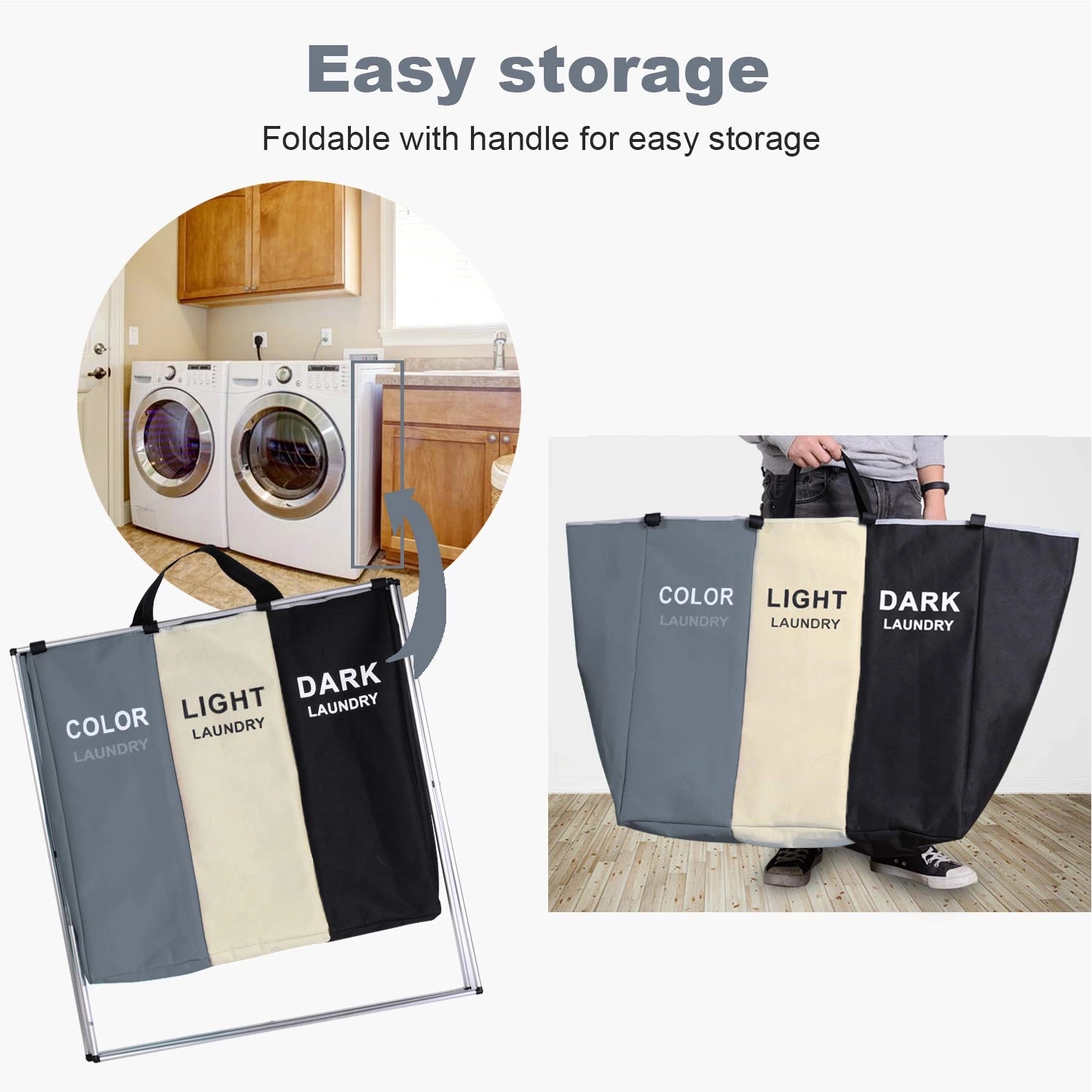 135L Laundry Cloth Hamper Sorter Basket Bag 1