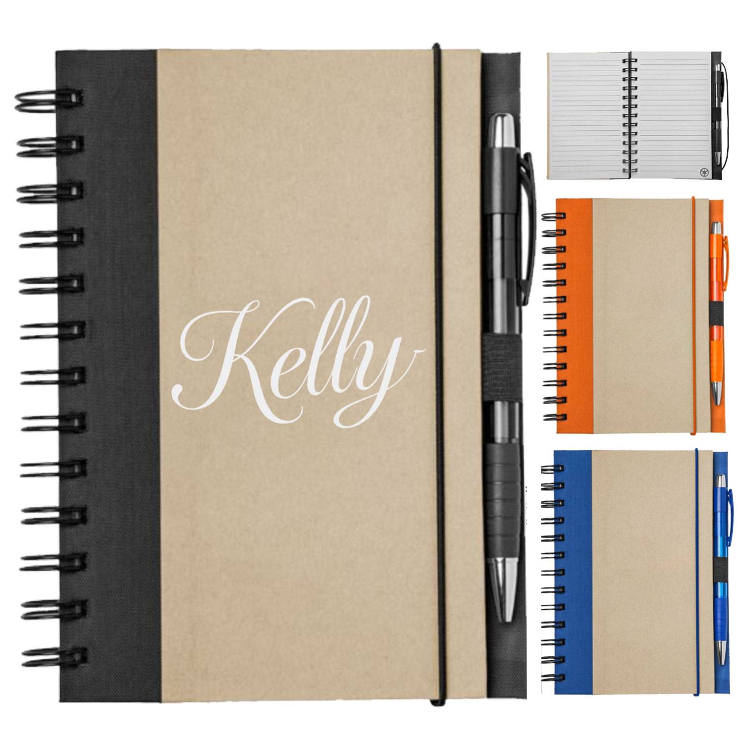 Eco-Friendly Brown Paper Spiral Notebook w/ Pen 1