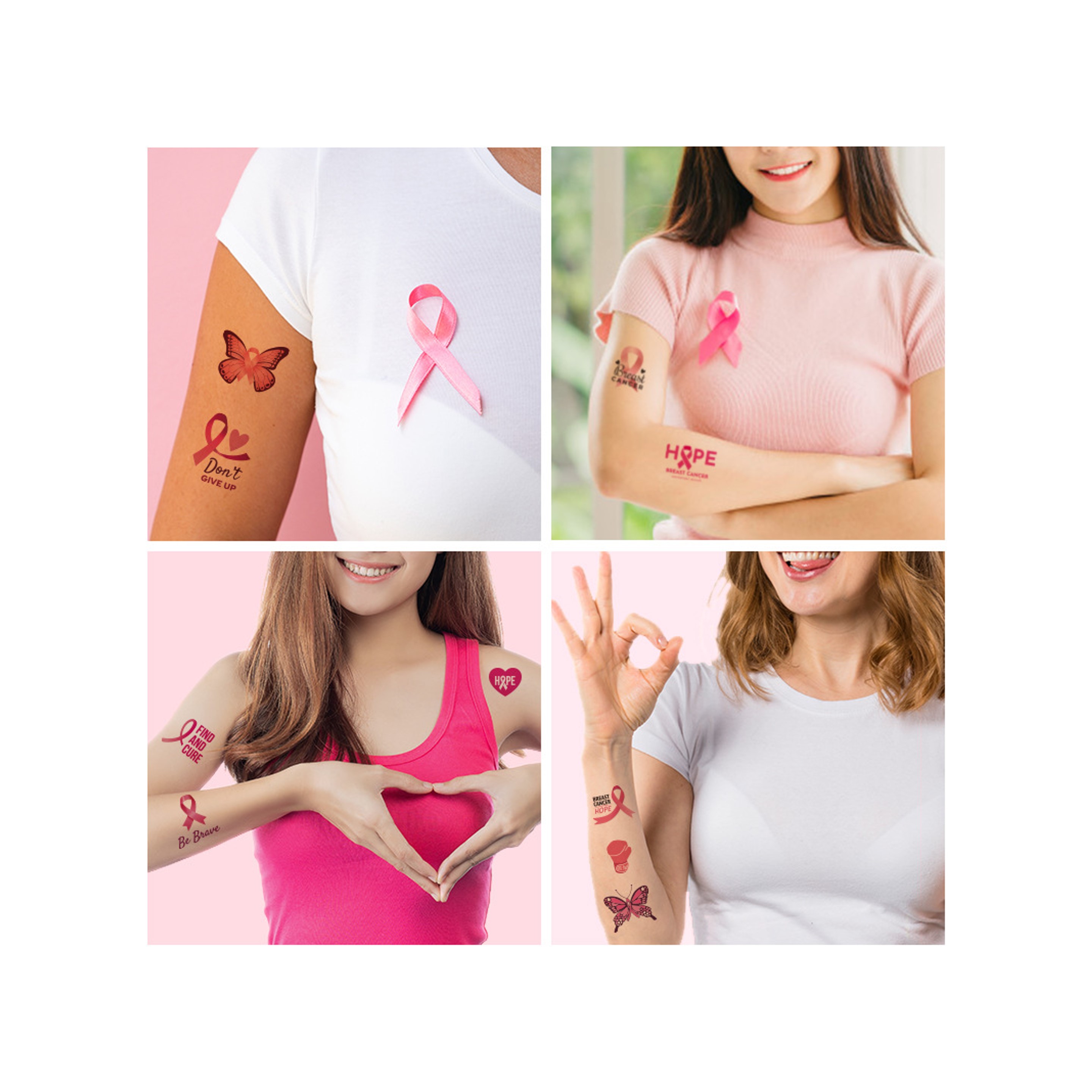 Custom Pink Ribbon Temporary Tattoos 1 Sheet 2