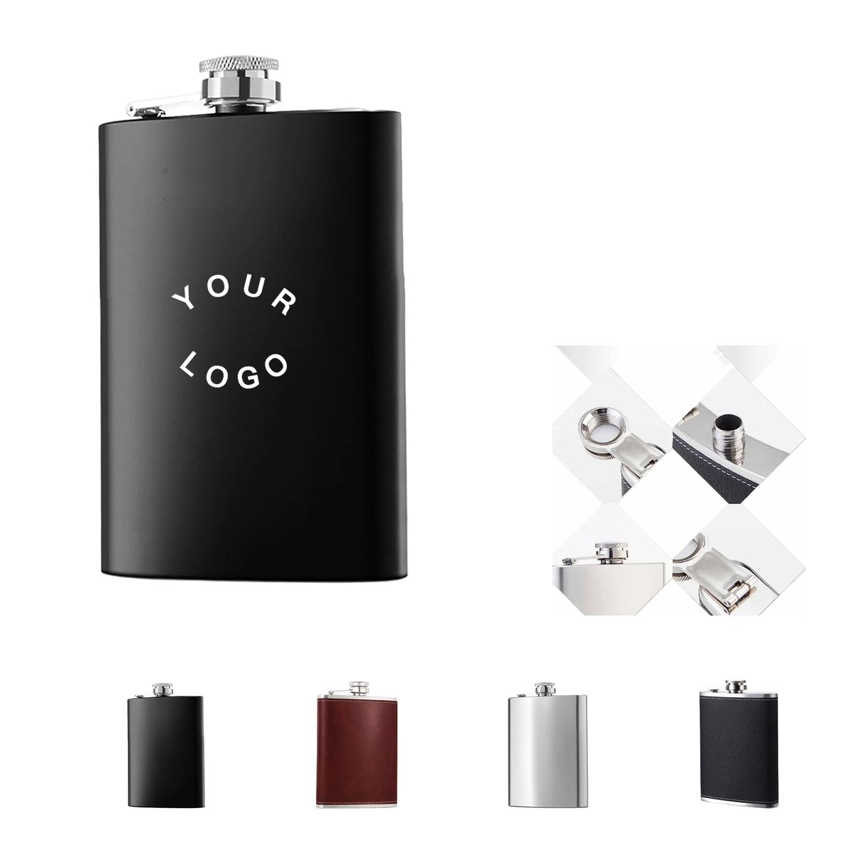 Portable Steel Hip Flask with Leather Wrap 3