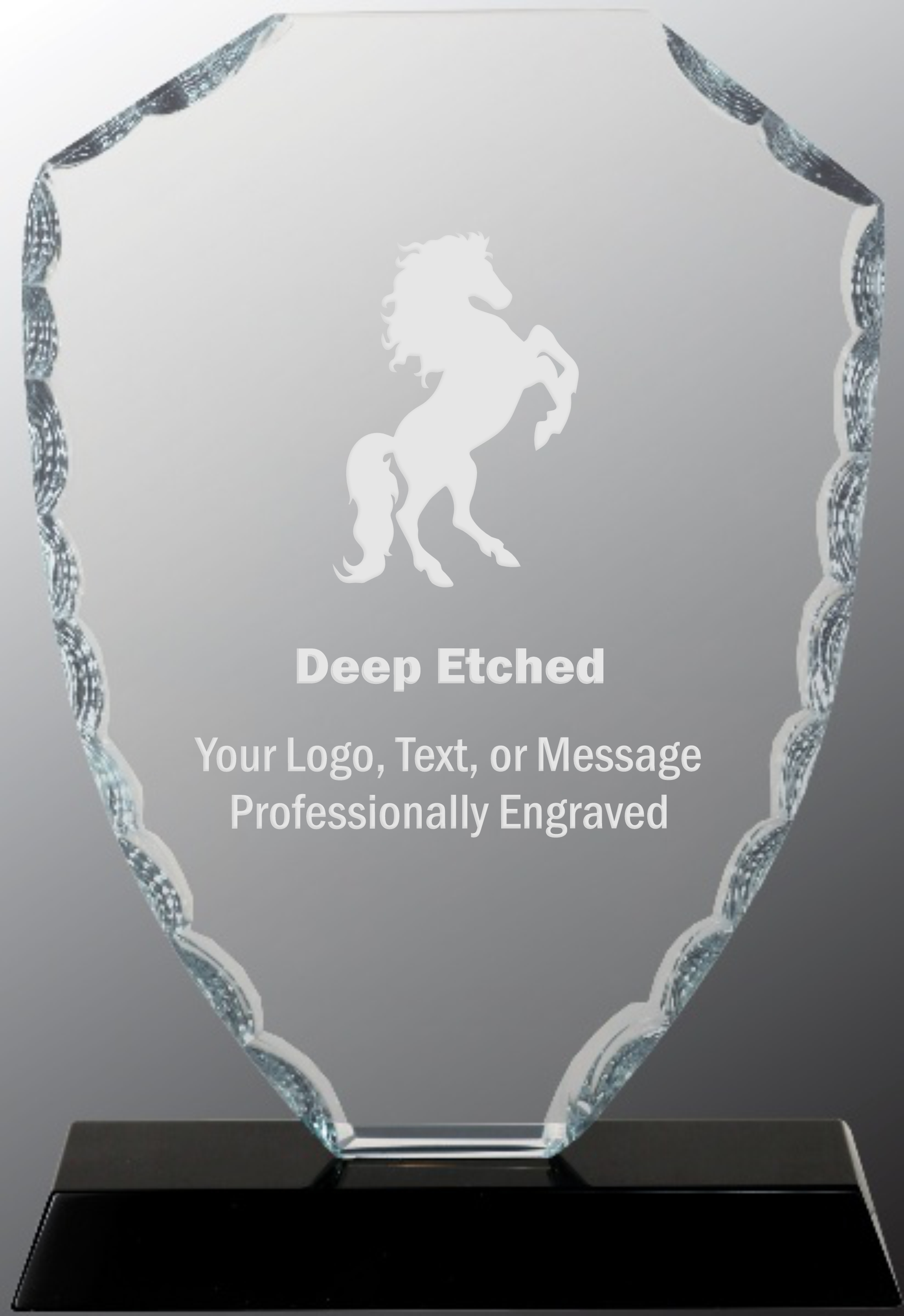 7 1/2" Shield Facet Glass Award on Black Base