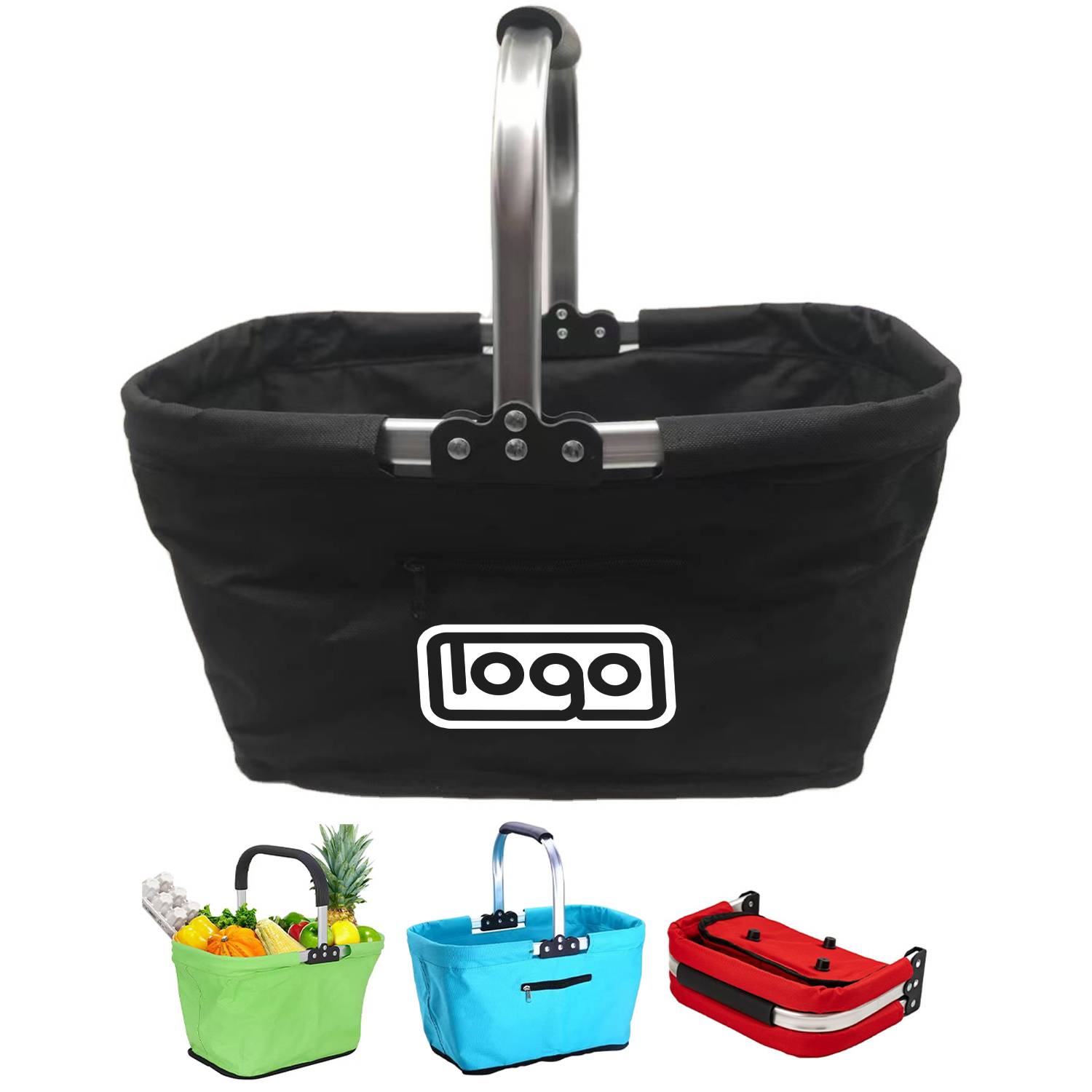 Foldable Aluminum Handle Oxford Shopping Basket 4