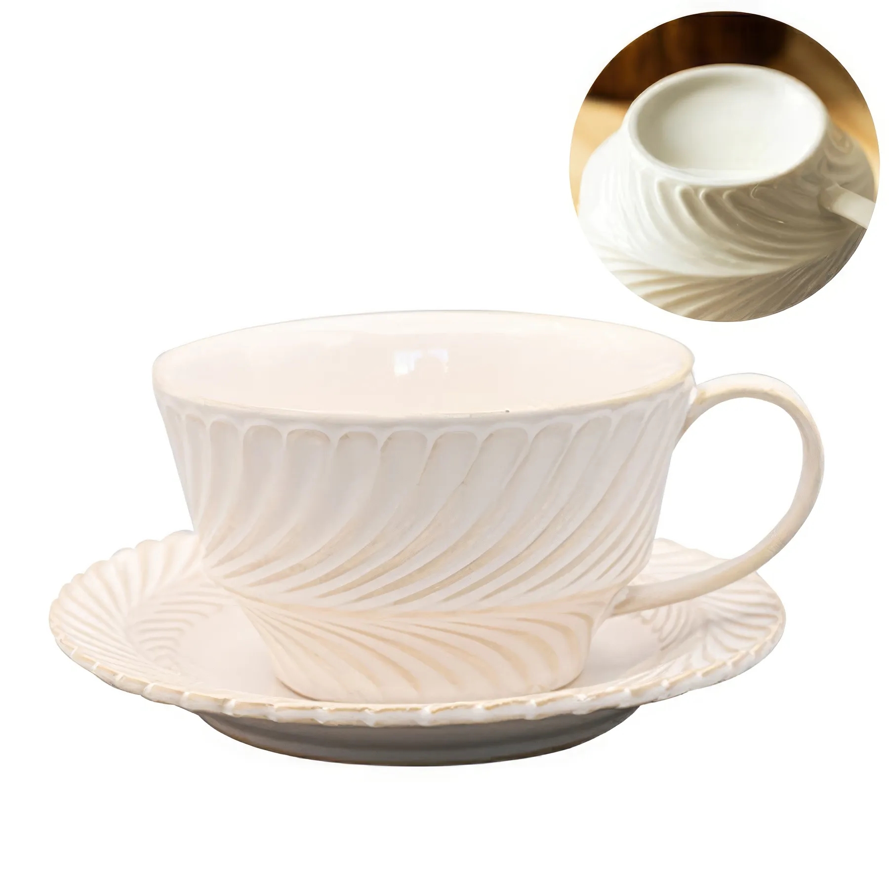 8.4 OZ. Ceramic Tea Cup Coffee Mug with Saucer Set 2