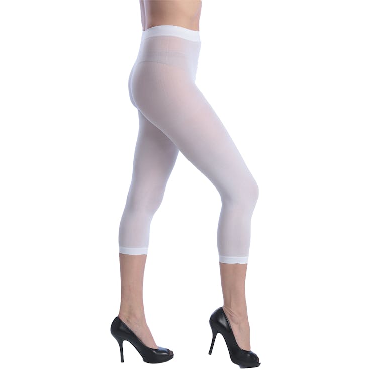 Women's Opaque Footless Capri Tights - White Queen Size 2