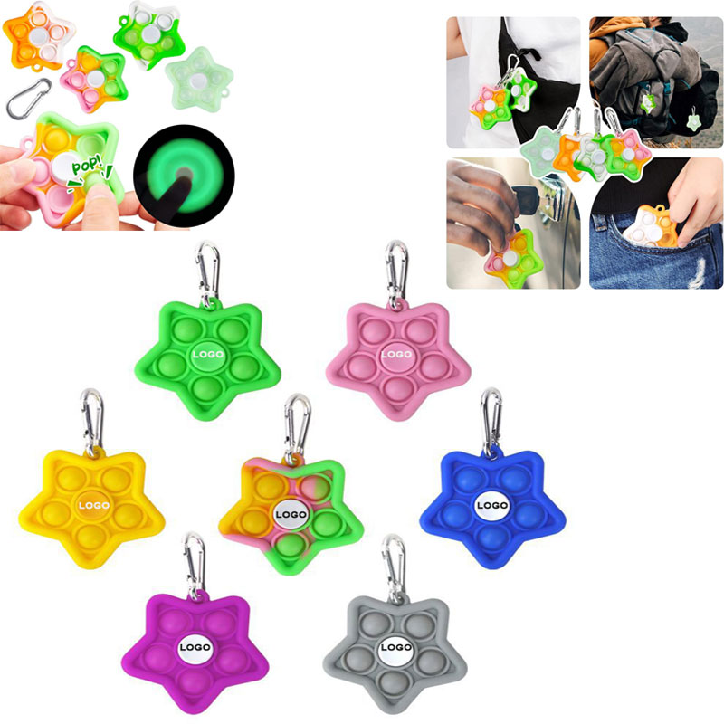Multi Color Star Shape Push Bubble Fidget Spinner w/Carabiner 2