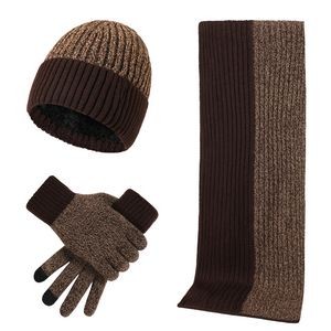 Warm Winter Hat Long Neck Scarf Touch Screen Gloves Set 5