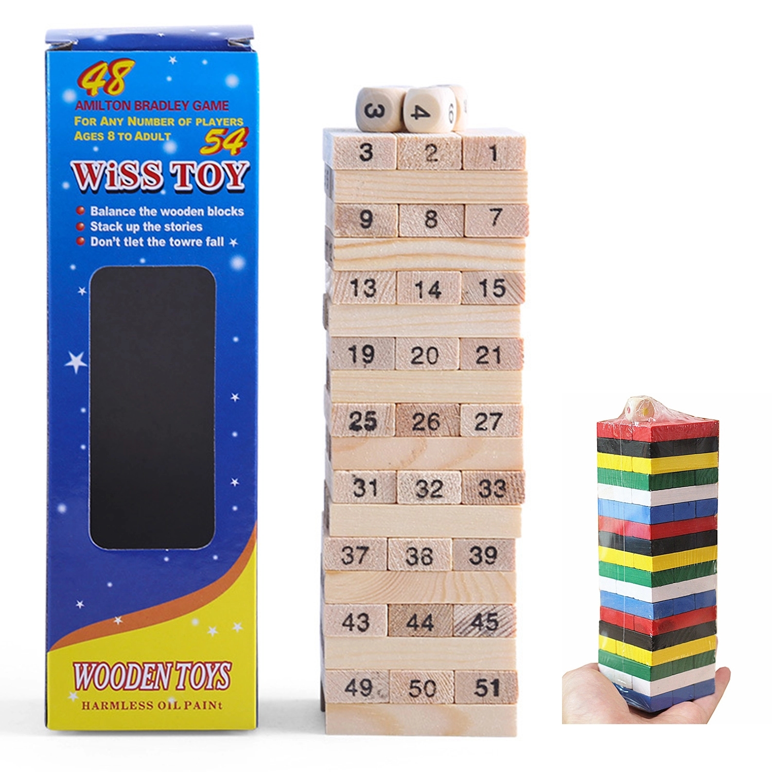Large Size 54 Pieces Classic Wooden Tower Game 7