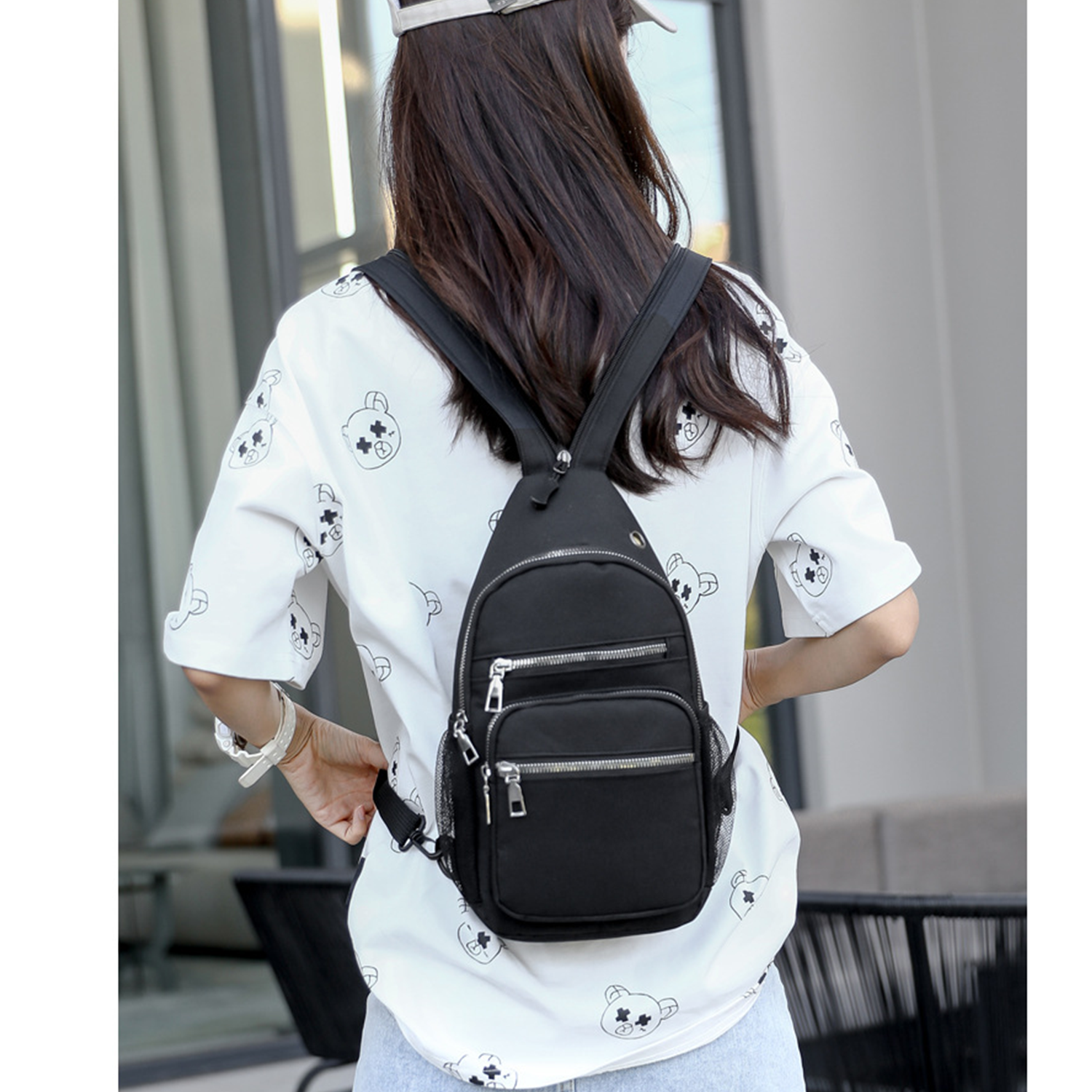 Oxford Fanny Pack Chest Bag with Zipper Pockets 3