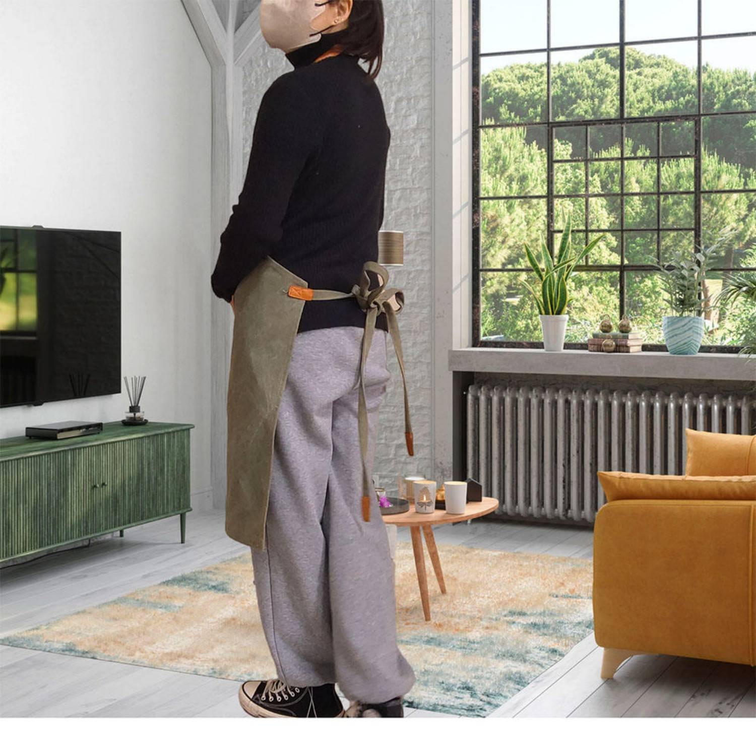 PU Leather Pocket Breathable Canvas Apron 6