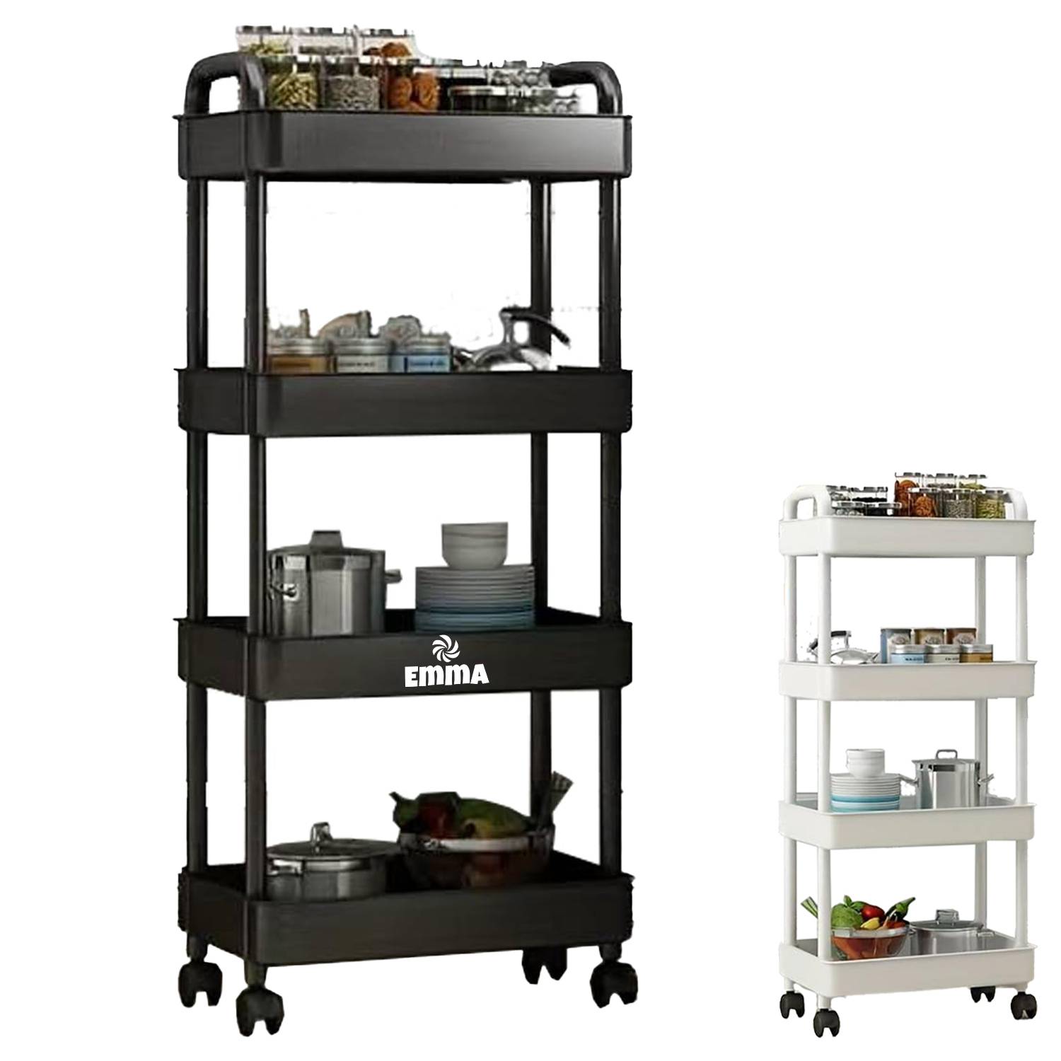 4-Tier Plastic Rolling Utility Cart W/ Handle 2