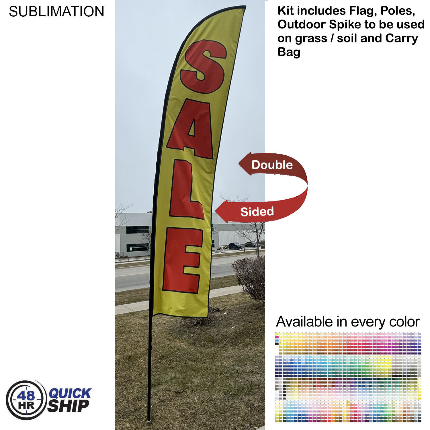 48 Hr Quick Ship - 15' Large Feather Flag Kit, Full Color Graphics Double Sided, Spike and Bag. 2