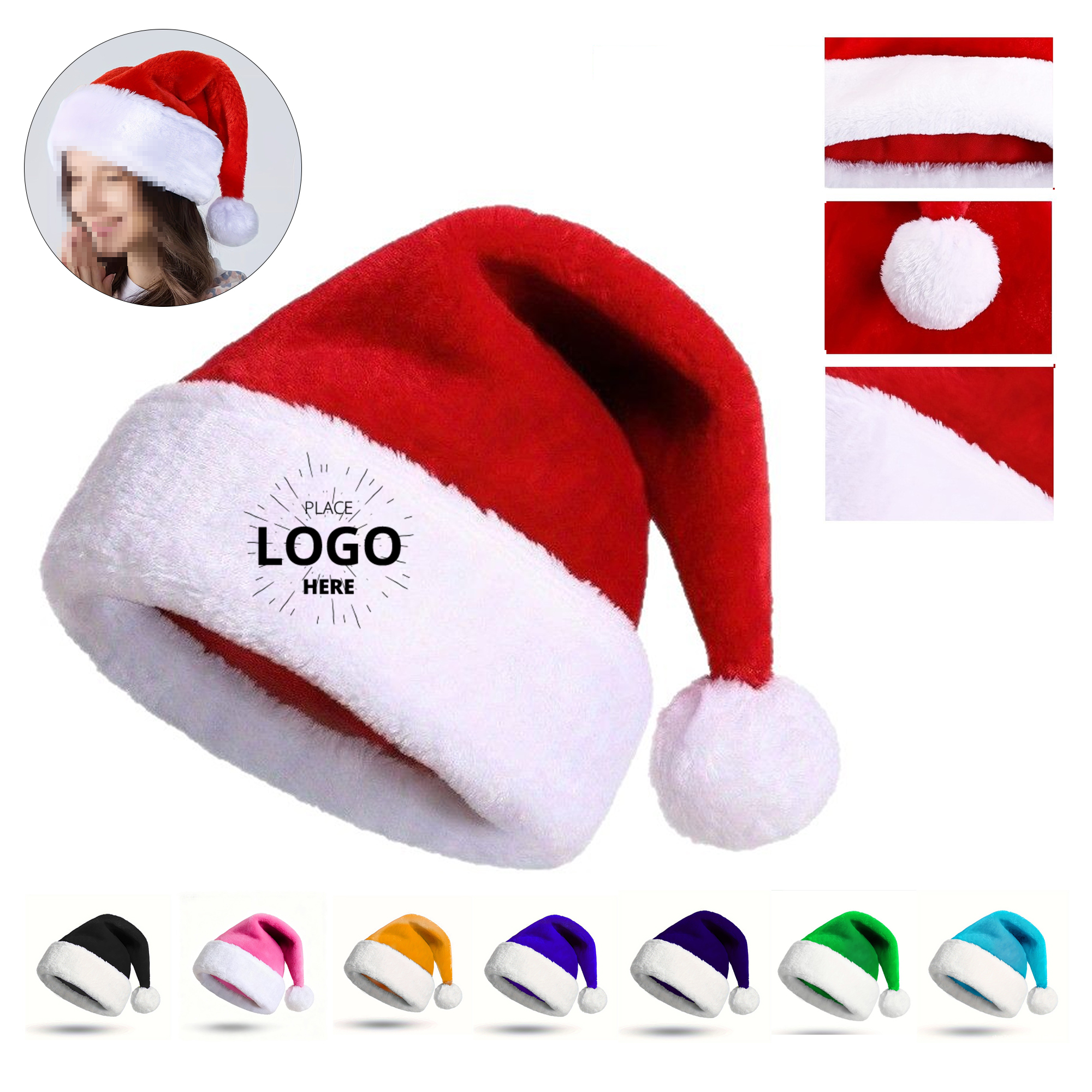 Short Plush Christmas Santa Hat 1