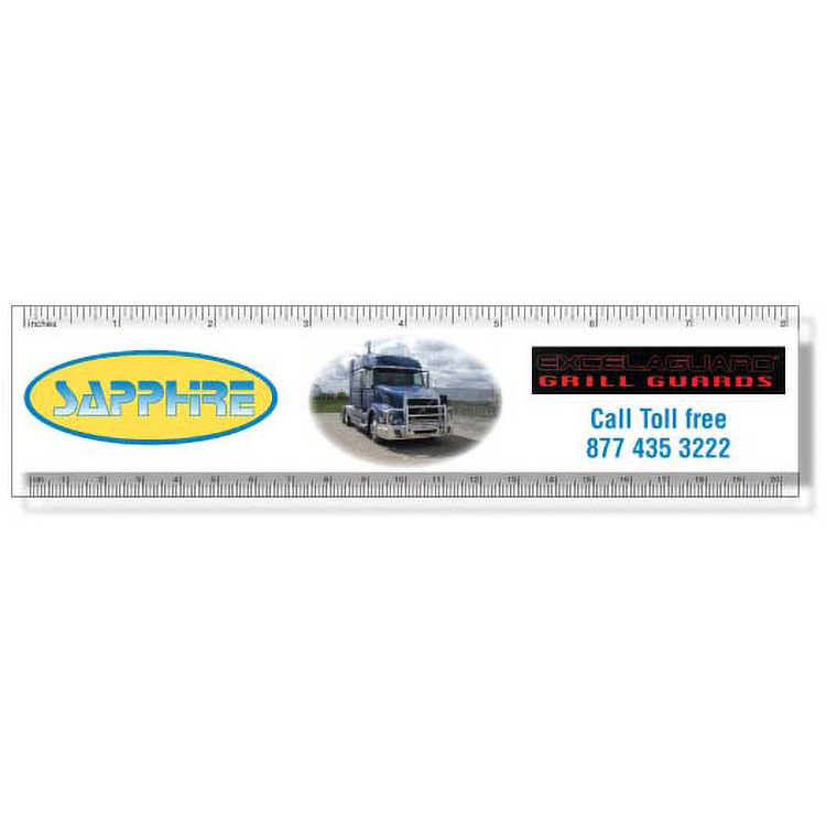 .040 Clear Plastic Rulers, InkJet Full Colour + white (2" x 8.25"), Square corners