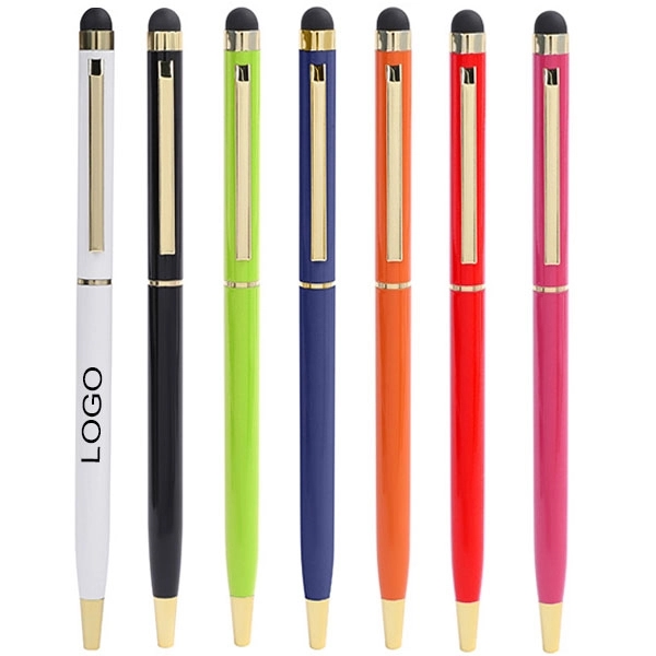 Gold Trim Slim Metal Twist Ballpoint Stylus Pen 7