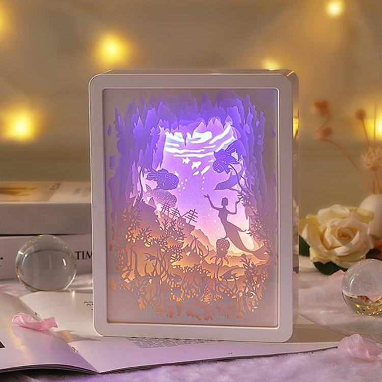 3D Paper Carving Night Light Shadow Box Sculptures Frame 3