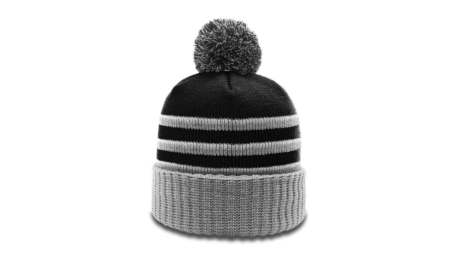  Striped Beanie with Cuff & Pom 1