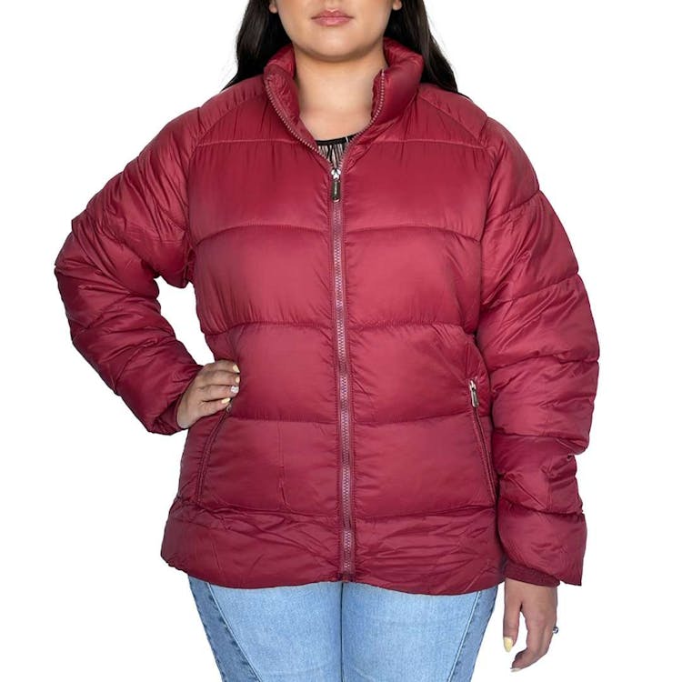 Women's Solid Puffer Jackets Burgundy S-XL 1