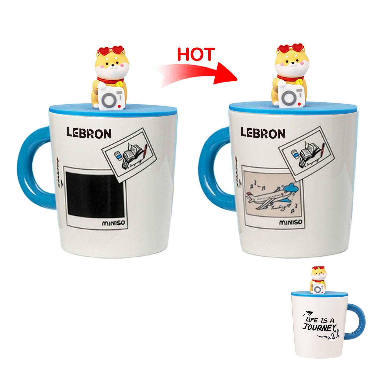 12oz Heat-Sensitive Color Changing Ceramic Mug w/Cartoon Lid